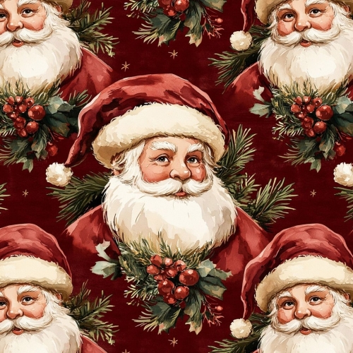 WELUR TAPICERSKI Wzory świąteczne - Święty Mikołaj na bordowym tle z gałązką