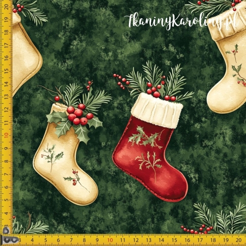TKANINA WODOODPORNA OXFORD Wzory świąteczne - skarpety na mchu