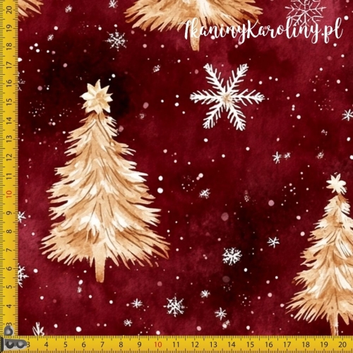 WELUR TAPICERSKI Wzory świąteczne - Wzory świąteczne - świetliste choinki na czerwonym tle