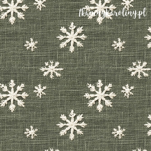 SOFTSHELL WODOODPORNY Wzory świąteczne, juta - płatki śniegu na szarym tle