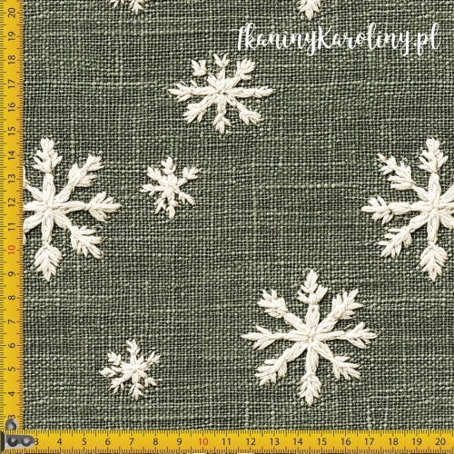 SOFTSHELL WODOODPORNY Wzory świąteczne, juta - płatki śniegu na szarym tle