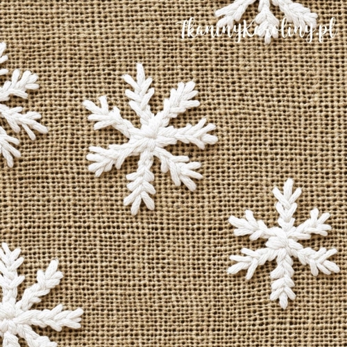 SOFTSHELL WODOODPORNY Wzory świąteczne, juta - płatki śniegu na beżu (luźny wzór)