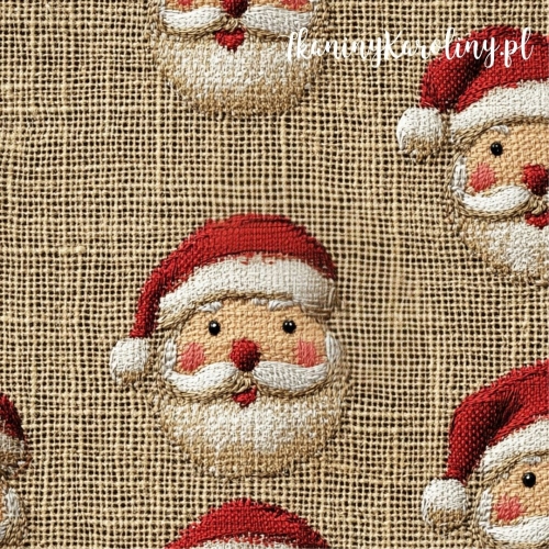 SOFTSHELL WODOODPORNY Wzory świąteczne, juta - Święty Mikołaj na beżu (większy)