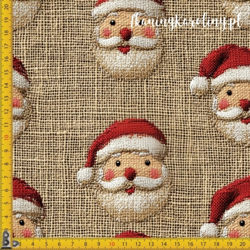 SOFTSHELL WODOODPORNY Wzory świąteczne, juta - Święty Mikołaj na beżu (większy)