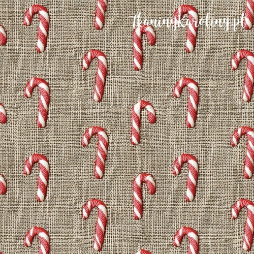 WELUR TAPICERSKI Wzory świąteczne, imitacja juty - laski cukrowe, lizaki jak haftowane