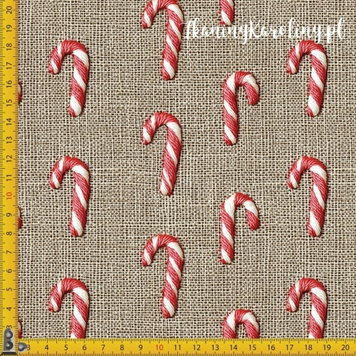 WELUR TAPICERSKI Wzory świąteczne, imitacja juty - laski cukrowe, lizaki jak haftowane