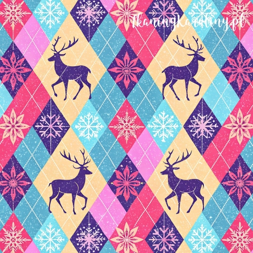 WELUR TAPICERSKI Wzory świąteczne, pastelowe - renifery w motywie argyle
