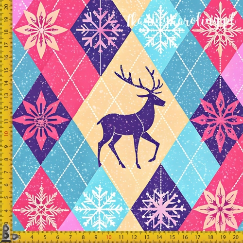 WELUR TAPICERSKI Wzory świąteczne, pastelowe - renifery w motywie argyle