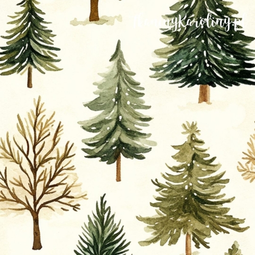 WELUR TAPICERSKI Wzory świąteczne - zielone choinki bez ozdób na jasnym beżu