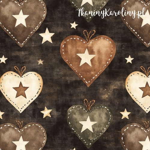 TKANINA WODOODPORNA OXFORD Wzory świąteczne - serca w gwiazdach na ciemnym tle