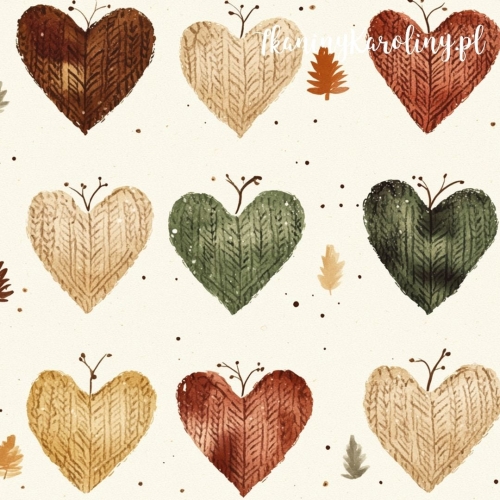 TKANINA WODOODPORNA OXFORD Wzory świąteczne - serca, jak zrobione na drutach, jasne tło