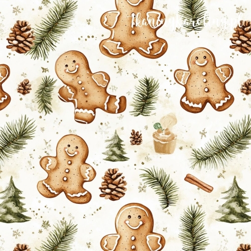 SOFTSHELL WODOODPORNY Wzory świąteczne - piernikowe ludziki na jasnym tle, szyszki, choinki