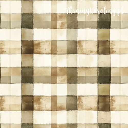 TKANINA WODOODPORNA OXFORD Wzory świąteczne - beżowobrązowa krata