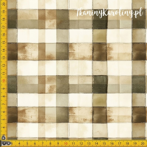 TKANINA WODOODPORNA OXFORD Wzory świąteczne - beżowobrązowa krata