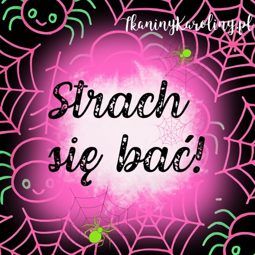 Panel wodoodporny, Neon Halloween - różowe pajęczyny i pająki na czarnym tle (napis) 50x50cm