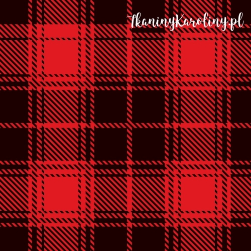 TKANINA WODOODPORNA OXFORD Krata szkocka, tartan - czerwień i czerń - kwadraty