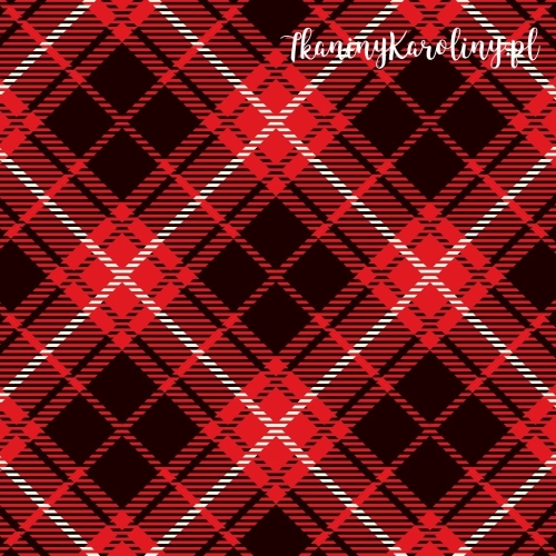 TKANINA WODOODPORNA OXFORD Krata szkocka, tartan - czerwień, czerń i biel - romby [6-8]