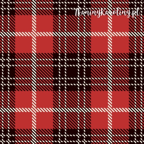 TKANINA WODOODPORNA OXFORD Krata szkocka, tartan - czerwień, czerń i biel - kwadraty [6-8]