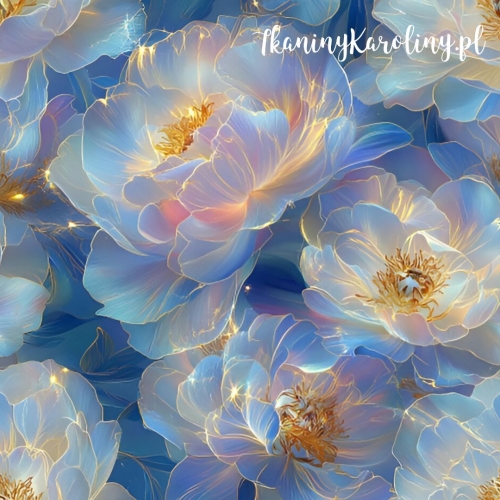 WELUR TAPICERSKI DRUKOWANY Piwonie perłowe 8 - świetliste na granacie [6-8]