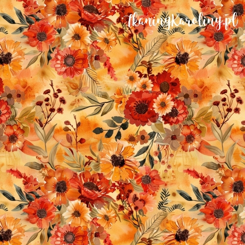 SOFTSHELL WODOODPORNY Jesienne kwiaty 12 - na pomarańczowym tle [6-8]
