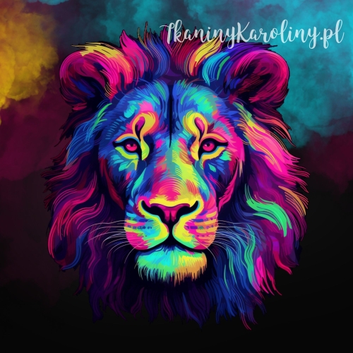 Panel welurowy - kolorowy lew barwnym tle [6-8]
