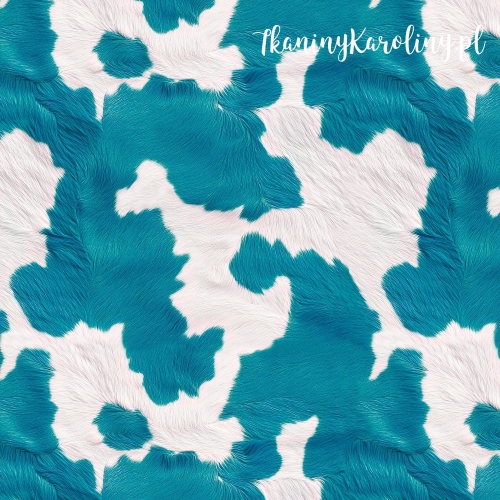 WELUR TAPICERSKI Krowie łaty - turkus [6-8]