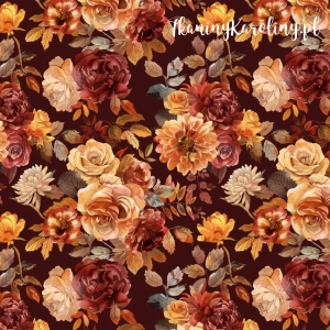 OD RĘKI - TKANINA WODOODPORNA OXFORD Jesienne kwiaty 8 - na brązie