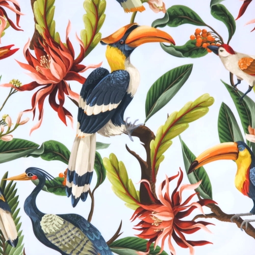 OD RĘKI - WELUR TAPICERSKI Ptaki egzotyczne na miętowym tle