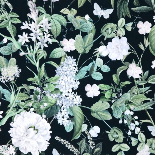 OD RĘKI - WELUR TAPICERSKI Biały bez i piwonie na czarnym 