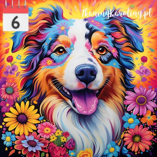 OD RĘKI - Panel wodoodporny 50x50cm - Pies owczarek australijski w kwiatach