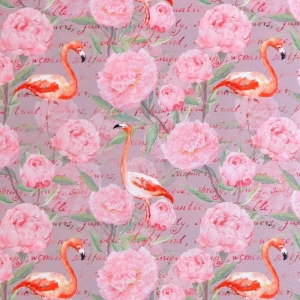 OD RĘKI - TKANINA WODOODPORNA Flamingi i piwonie