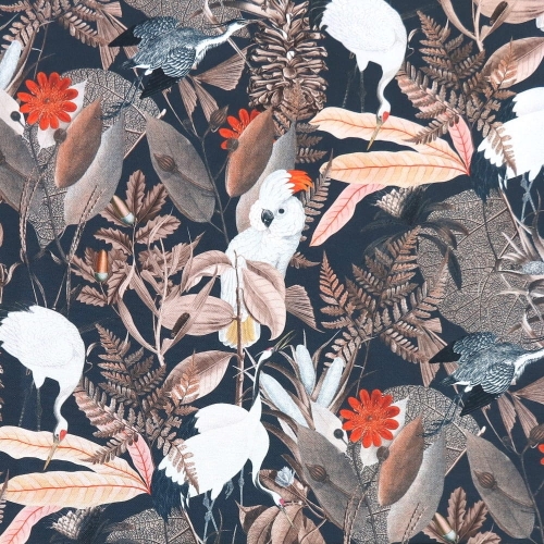 TKANINA WODOODPORNA Białe ptaki na grafitowym