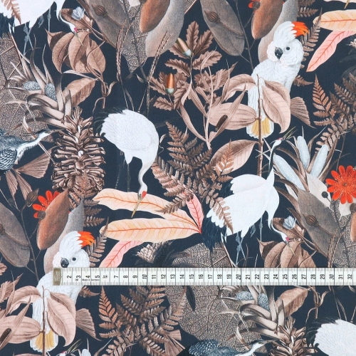 TKANINA WODOODPORNA Białe ptaki na grafitowym