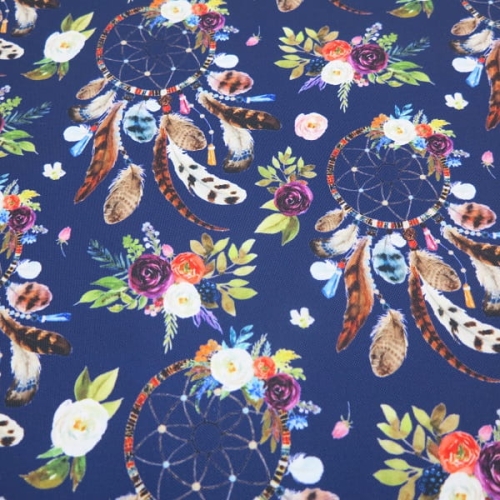 POLIESTER WODOODPORNY Łapacze snów boho na granacie (duży.jpg