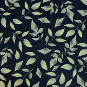 OD RĘKI - TKANINA WODOODPORNA Zielone liście na czarnym