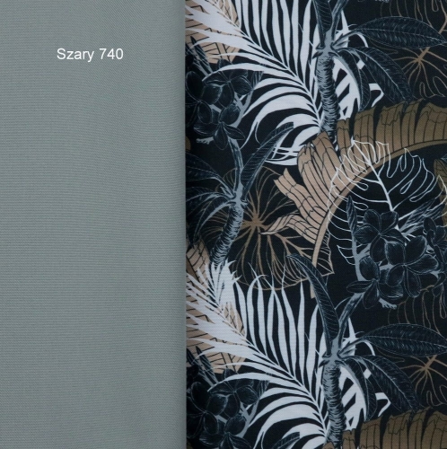 TKANINA WODOODPORNA Liście bananowca khaki na czarnym