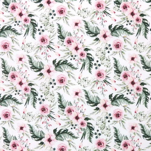 TKANINA WODOODPORNA Polne kwiaty i róże na białym