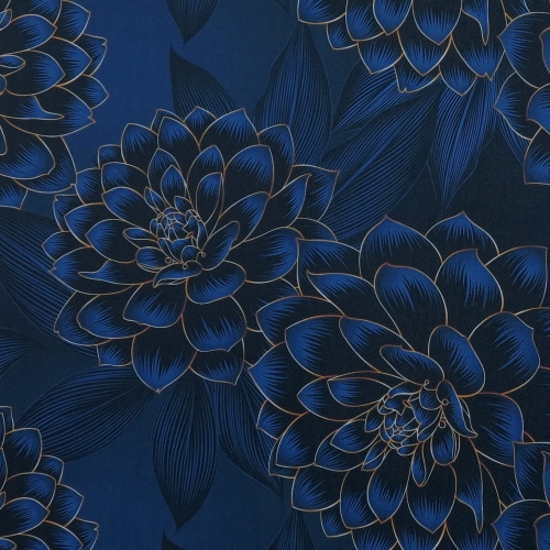 TKANINA WODOODPORNA Kwiaty granatowo złote