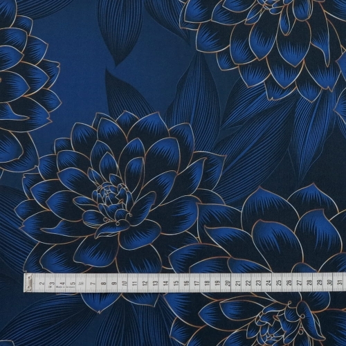 TKANINA WODOODPORNA Kwiaty granatowo złote