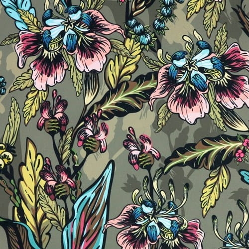 TKANINA WODOODPORNA Kwiaty na khaki