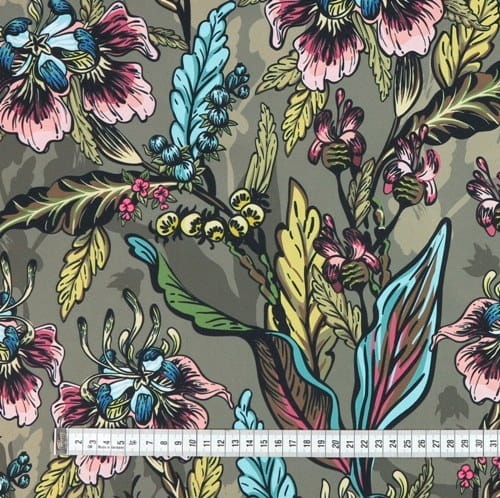 TKANINA WODOODPORNA Kwiaty na khaki