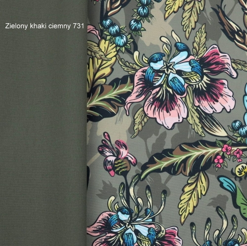 TKANINA WODOODPORNA Kwiaty na khaki