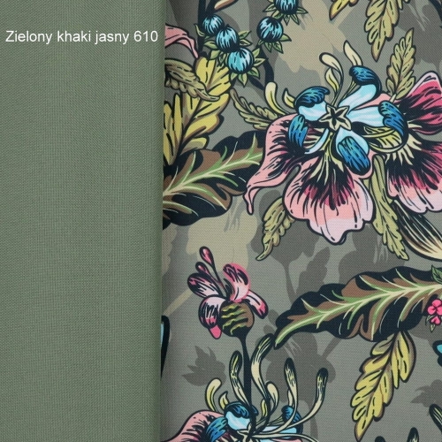 TKANINA WODOODPORNA Kwiaty na khaki