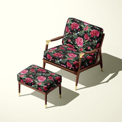 WELUR TAPICERSKI Czerwone piwonie na czarnym