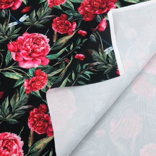 WELUR TAPICERSKI Czerwone piwonie na czarnym