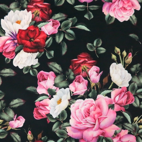 WELUR TAPICERSKI Róże na czarnym tle
