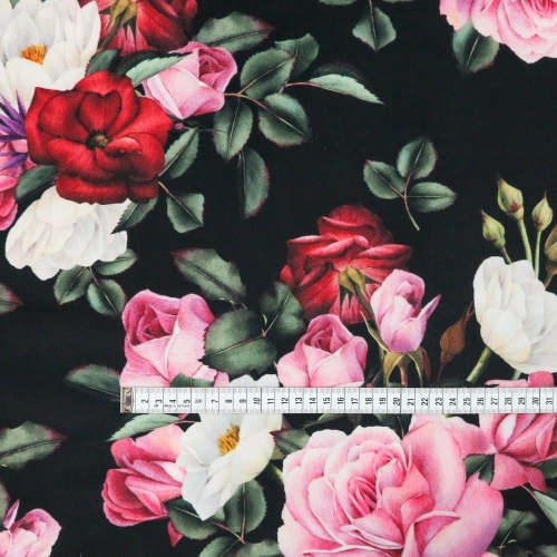 WELUR TAPICERSKI Róże na czarnym tle