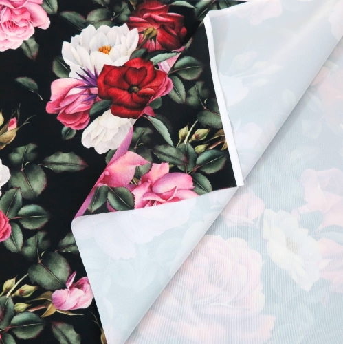 WELUR TAPICERSKI Róże na czarnym tle