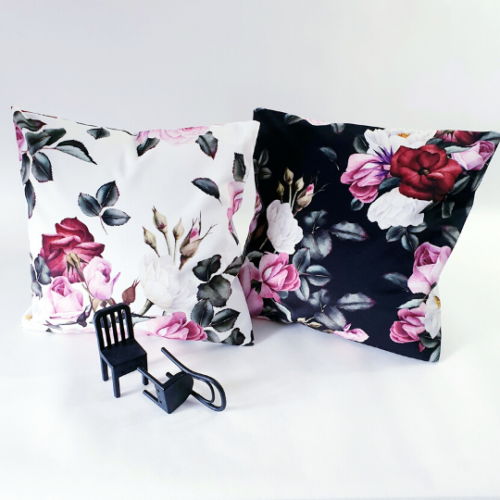 WELUR TAPICERSKI Róże na czarnym tle