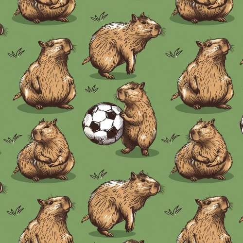 TKANINA WODOODPORNA OXFORD - Kapibary na trawie, piłka nożna [6-8]